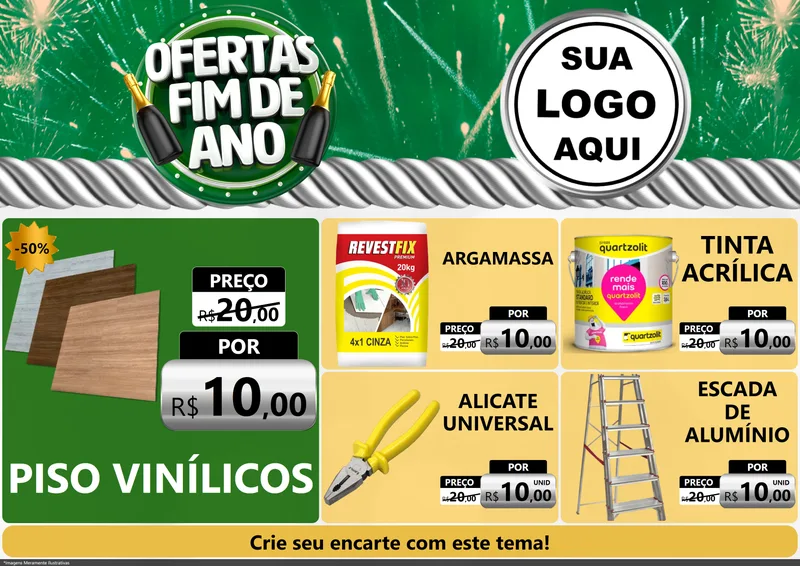 Modelo de Encarte para Encarte A4 Horizontal com o tema Ofertas Fim de Ano para Material para Construção