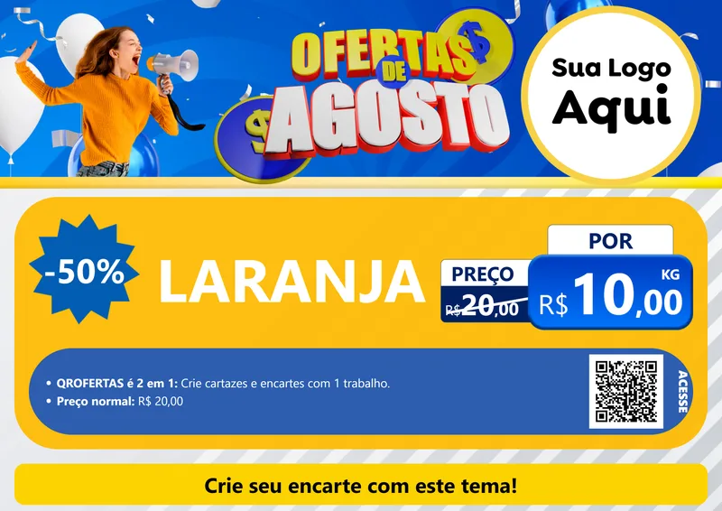 Modelo de Cartaz para Cartaz A4 Horizontal com o tema Ofertas de Agosto para Hortifrúti