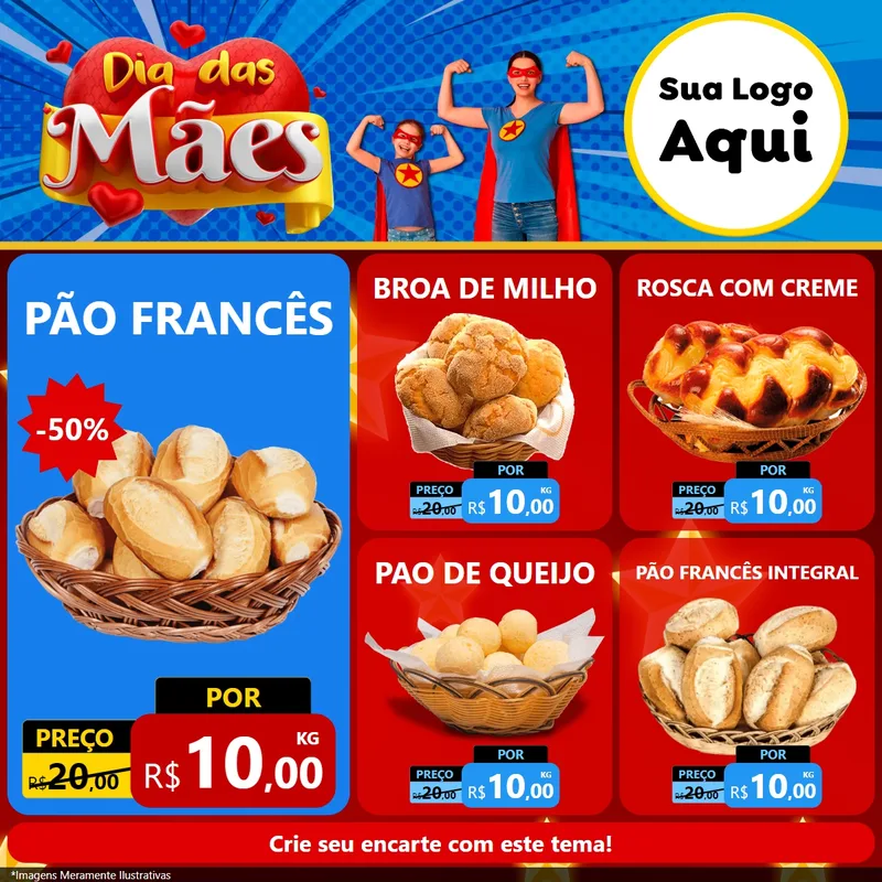 Modelo de Rede Social para Feed Facebook com o tema Dia das Mães para Padaria