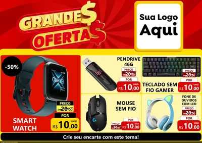 Modelo de Encarte para Encarte A4 Horizontal com o tema Grandes Ofertas para Informática