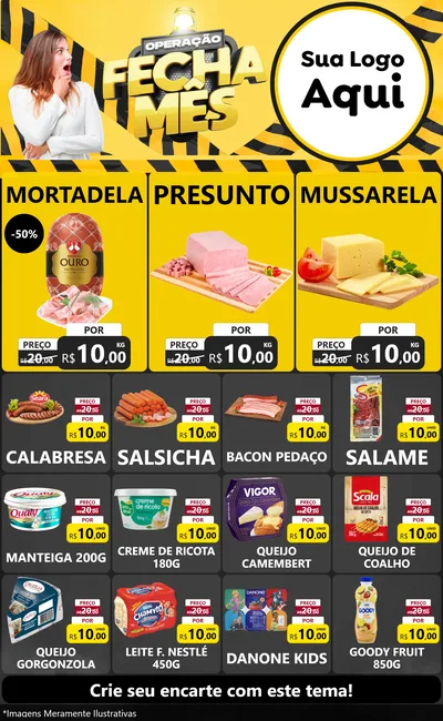 Modelo de Encarte para Encarte Grande com o tema Operação Fecha Mês para Frios e Laticínios