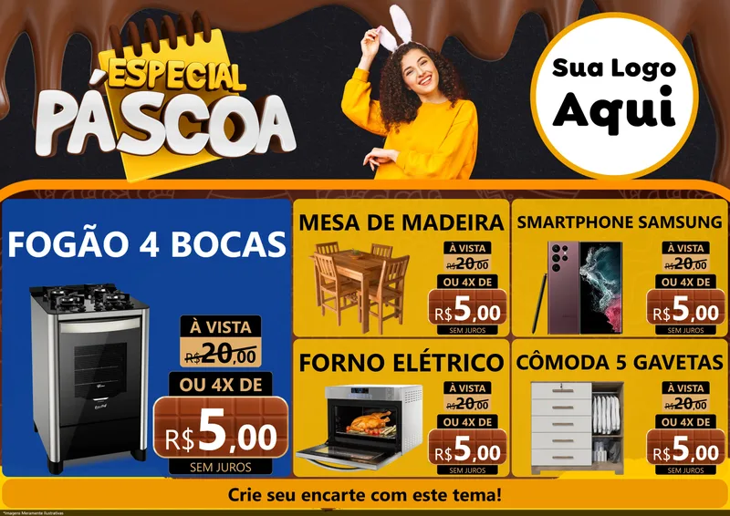 Modelo de Encarte para Encarte A4 Horizontal com o tema Especial Páscoa para Móveis e Eletro