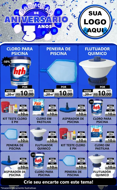 Modelo de Encarte para Encarte Grande com o tema Promoção de Aniversário - 3 Anos para Produtos para Piscina