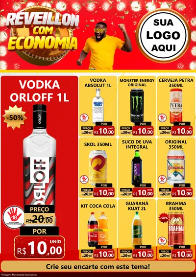 Modelo de Encarte para Encarte A4 Vertical com o tema Réveillon com Economia para Distribuidora de bebidas