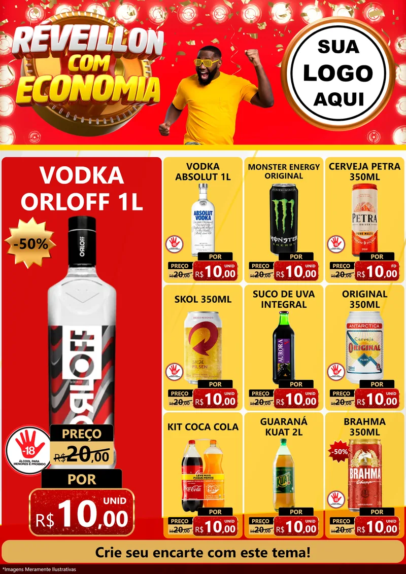 Modelo de Encarte para Encarte A4 Vertical com o tema Réveillon com Economia para Distribuidora de bebidas
