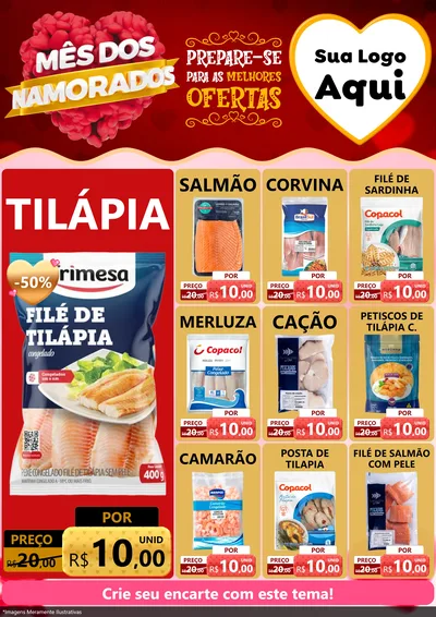 Modelo de Encarte para Encarte A4 Vertical com o tema Mês dos Namorados para Peixaria