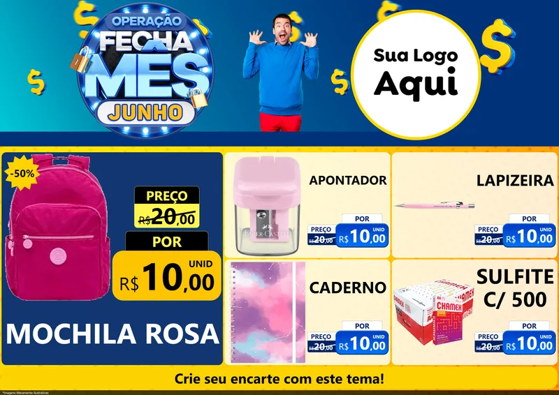 Modelo de Encarte para Encarte A4 Horizontal com o tema Operação Fecha Mês, Junho para Papelaria