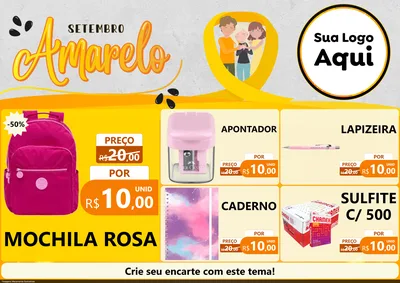 Modelo de Encarte para Encarte A4 Horizontal com o tema Setembro Amarelo para Papelaria