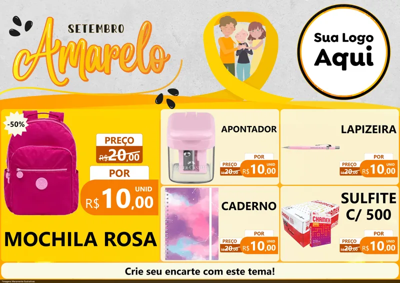 Modelo de Encarte para Encarte A4 Horizontal com o tema Setembro Amarelo para Papelaria