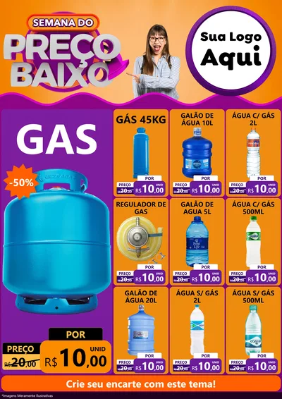 Modelo de Encarte para Encarte A4 Vertical com o tema Semana do Preço Baixo para Água e gás