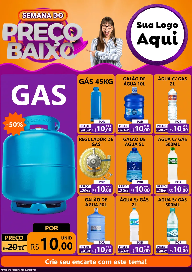 Modelo de Encarte para Encarte A4 Vertical com o tema Semana do Preço Baixo para Água e gás