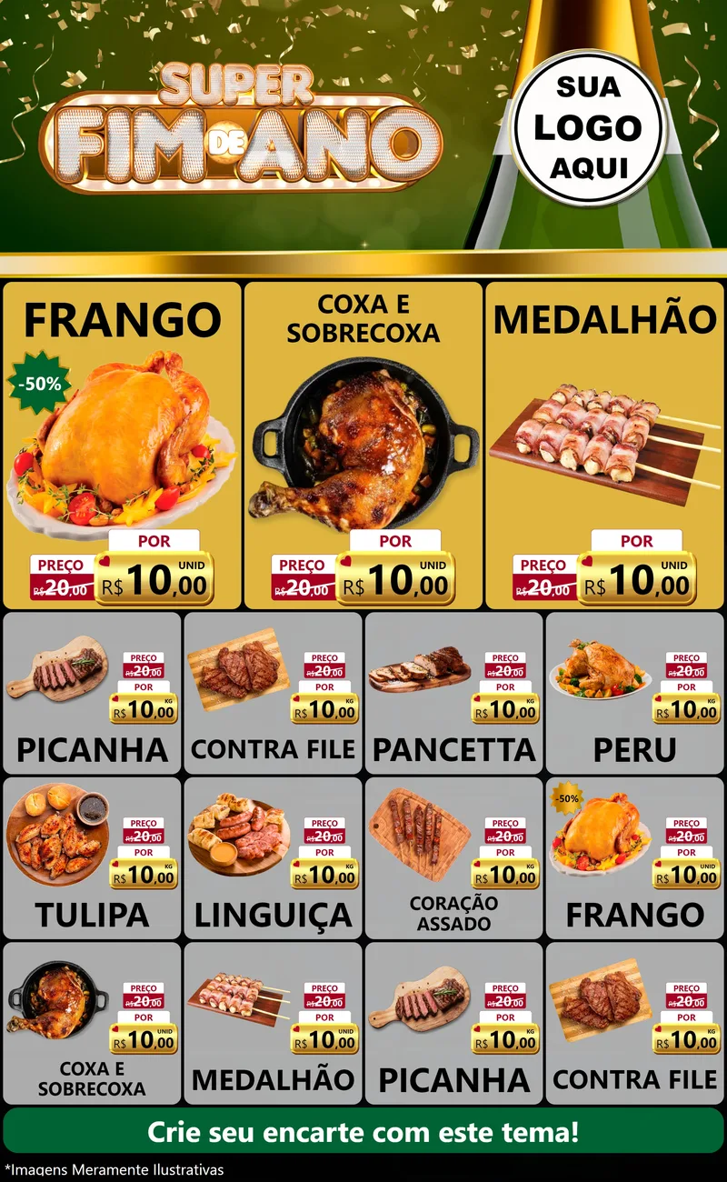 Modelo de Encarte para Encarte Grande com o tema Super Fim de Ano para Assados