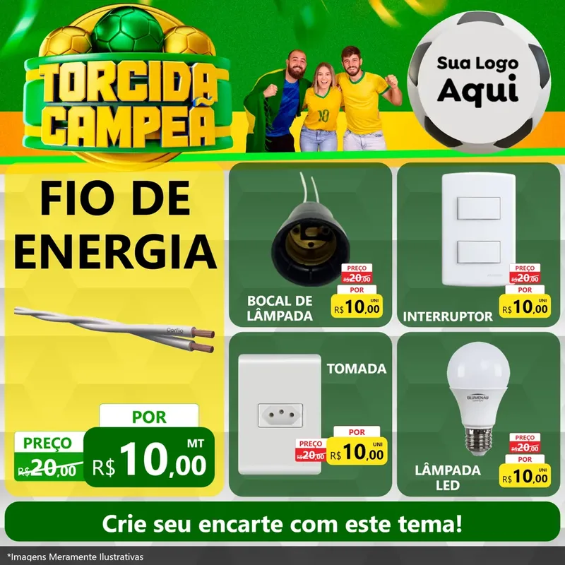 Modelo de Rede Social para Feed Facebook com o tema Torcida Campeã - Copa para Materiais Elétricos