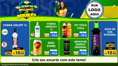 Modelo de TV para TV Horizontal com o tema Ofertas Proclamação da República para Distribuidora de bebidas