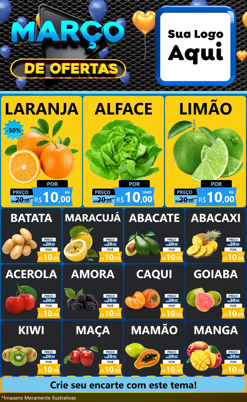 Modelo de Encarte para Encarte Grande com o tema Março de Ofertas para Hortifrúti