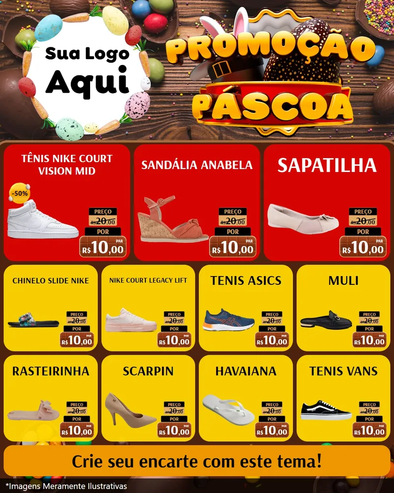 Modelo de Rede Social para Feed Instagram com o tema Promoção Páscoa para Calçados