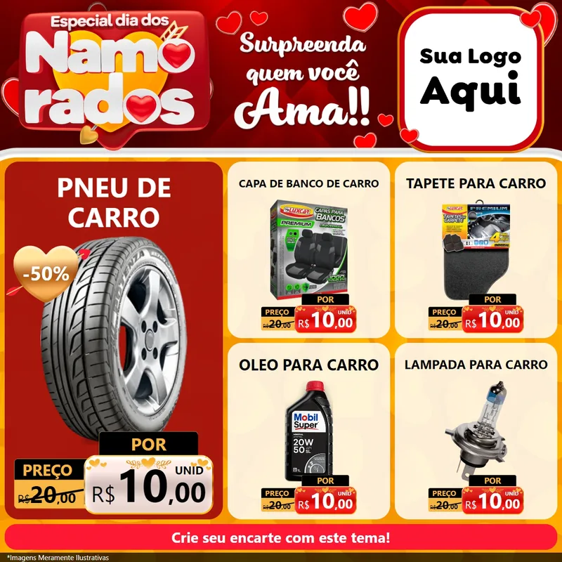 Modelo de Rede Social para Feed Facebook com o tema Especial Dia dos Namorados para Auto peças