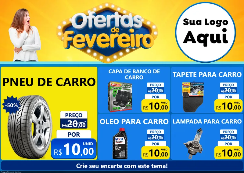 Modelo de Encarte para Encarte A4 Horizontal com o tema Ofertas de Fevereiro para Auto peças