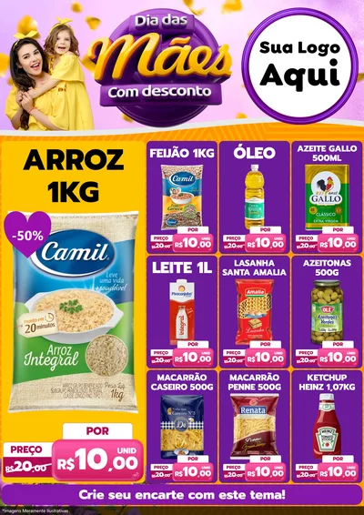 Modelo de Encarte para Encarte A4 Vertical com o tema Dia das Mães com Desconto para Supermercado