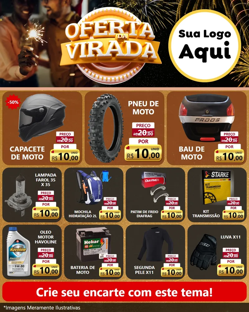 Modelo de Rede Social para Feed Instagram com o tema Oferta da Virada para Moto peças