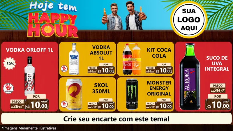 Modelo de TV para TV Horizontal com o tema Hoje Tem Happy Hour para Distribuidora de bebidas