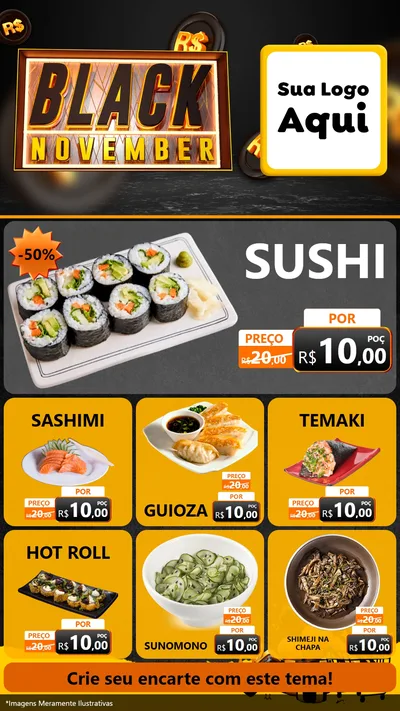 Modelo de Rede Social para Stories com o tema Black November para Comida japonesa