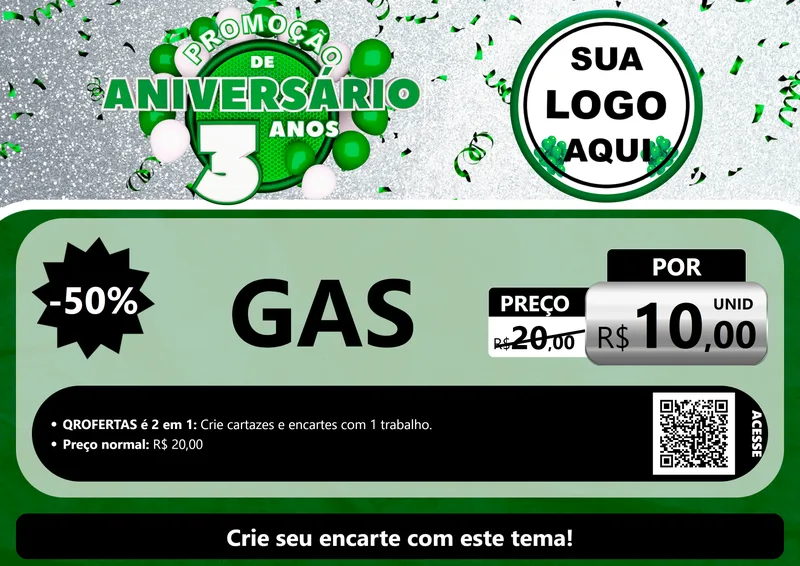 Modelo de Cartaz para Cartaz A4 Horizontal com o tema Promoção de Aniversário - 3 Anos para Água e gás