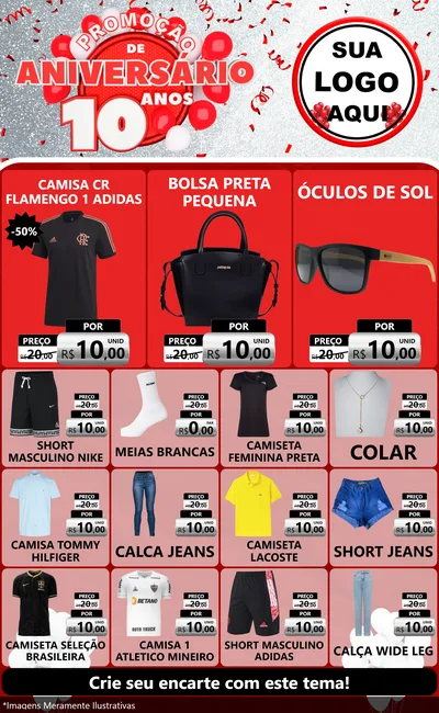 Modelo de Encarte para Encarte Grande com o tema Promoção de Aniversário - 10 Anos para Roupas e acessórios