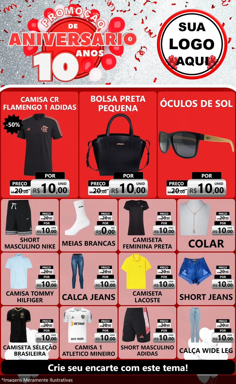 Modelo de Encarte para Encarte Grande com o tema Promoção de Aniversário - 10 Anos para Roupas e acessórios