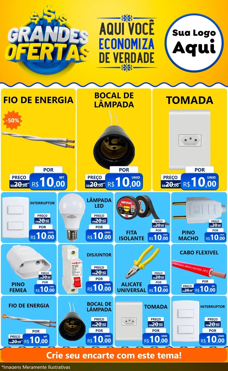 Modelo de Encarte para Encarte Grande com o tema Grandes Ofertas para Materiais Elétricos