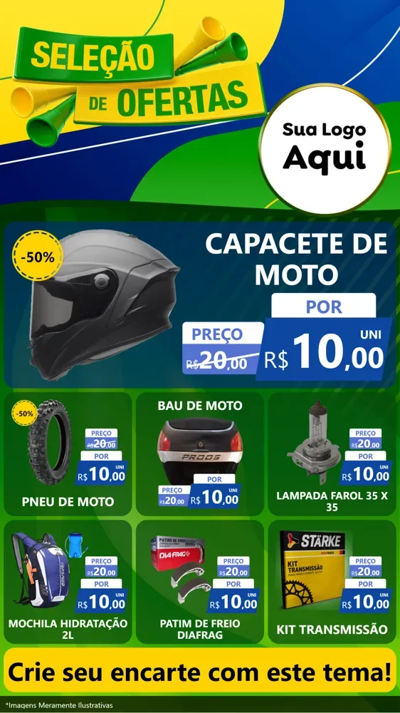 Modelo de Rede Social para Stories com o tema Seleção de Ofertas - Copa para Moto peças
