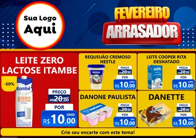 Modelo de Encarte para Encarte A4 Horizontal com o tema Fevereiro Arrasador para Frios e Laticínios
