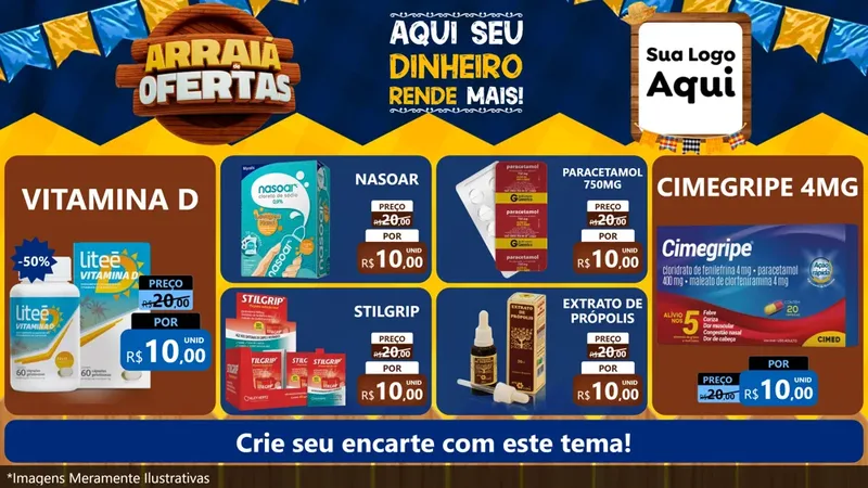 Modelo de TV para TV Horizontal com o tema Arraiá de Ofertas - Junina para Farmácia