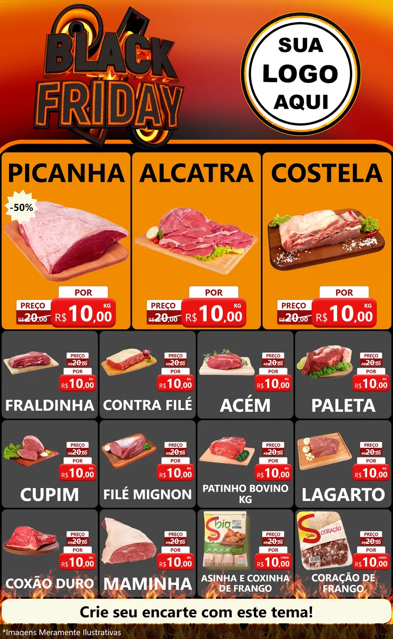 Modelo de Encarte para Encarte Grande com o tema Black Friday para Açougue