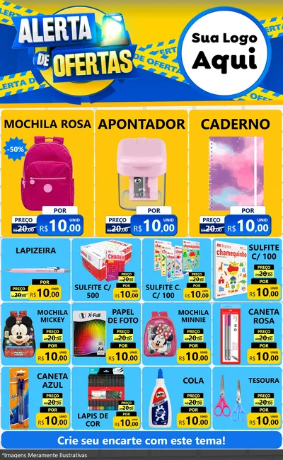 Modelo de Encarte para Encarte Grande com o tema Alerta de Ofertas para Papelaria