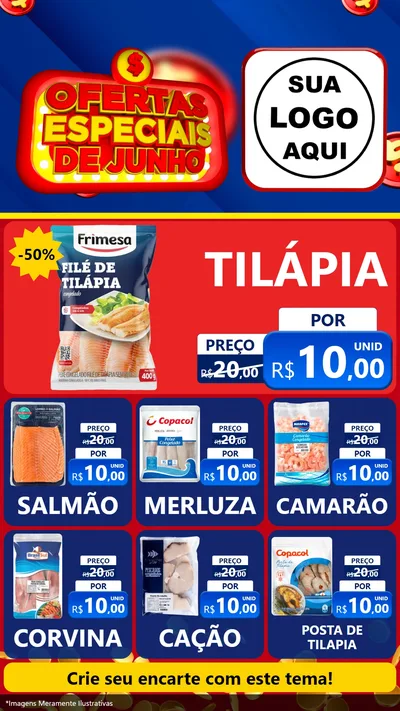 Modelo de Rede Social para Stories com o tema Ofertas Especiais de Junho para Peixaria
