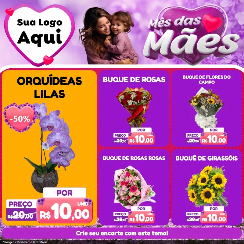 Modelo de Rede Social para Feed Facebook com o tema Mês das Mães para Floricultura e jardim