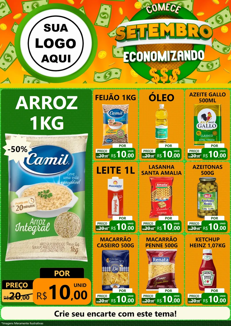 Modelo de Encarte para Encarte A4 Vertical com o tema Comece Setembro Economizando para Supermercado