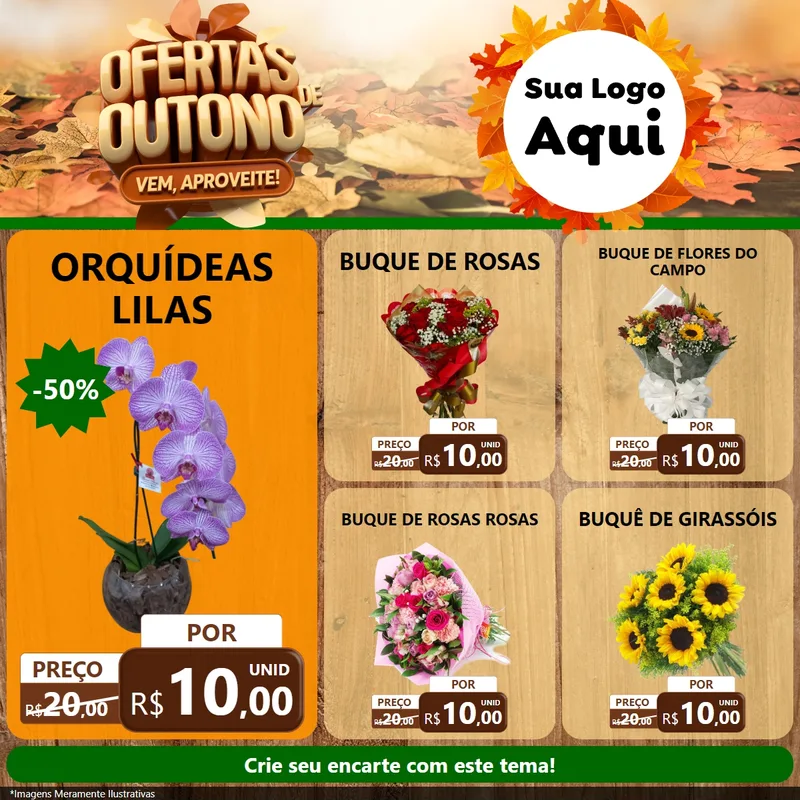 Modelo de Rede Social para Feed Facebook com o tema Ofertas de Outono - Vem, Aproveite! para Floricultura e jardim