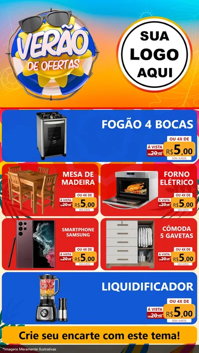 Modelo de TV para TV Vertical com o tema Verão de Ofertas para Móveis e Eletro