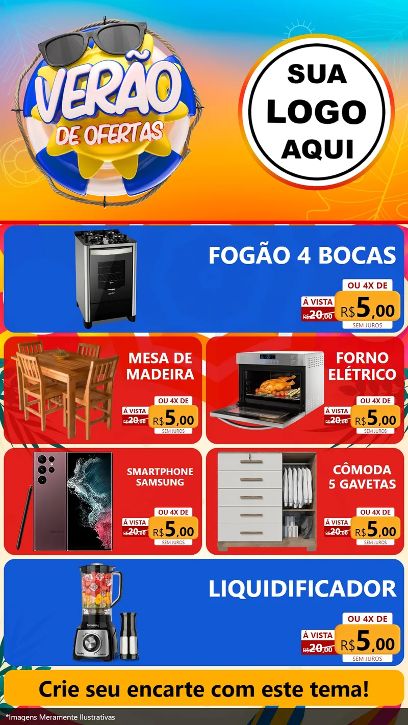 Modelo de TV para TV Vertical com o tema Verão de Ofertas para Móveis e Eletro