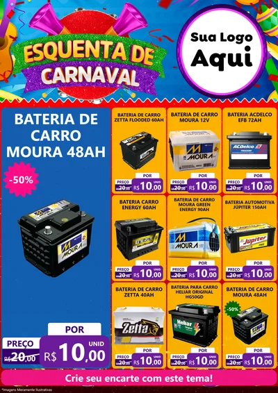 Modelo de Encarte para Encarte A4 Vertical com o tema Esquenta de Carnaval para Baterias Elétricas