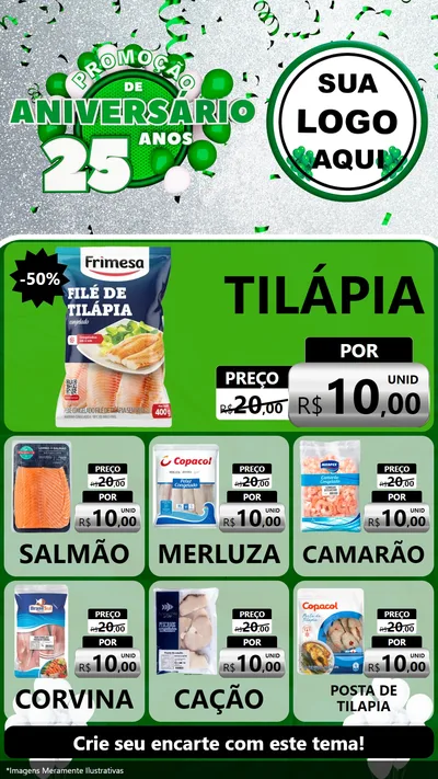 Modelo de Rede Social para Stories com o tema Promoção de Aniversário - 25 Anos para Peixaria