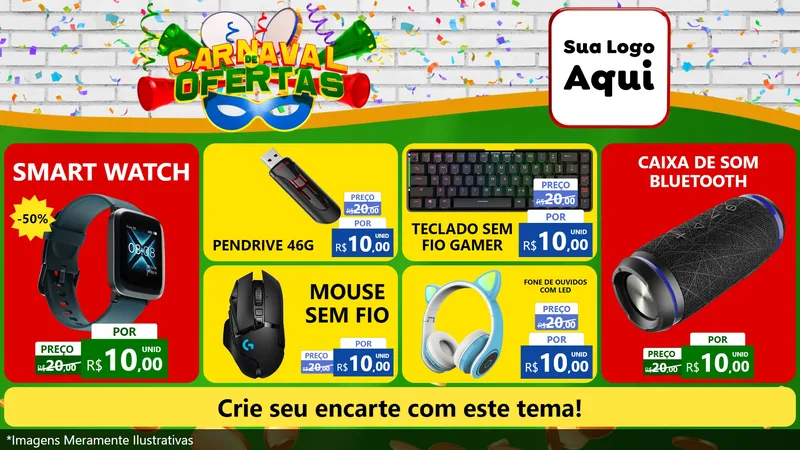 Modelo de TV para TV Horizontal com o tema Carnaval de Ofertas para Informática