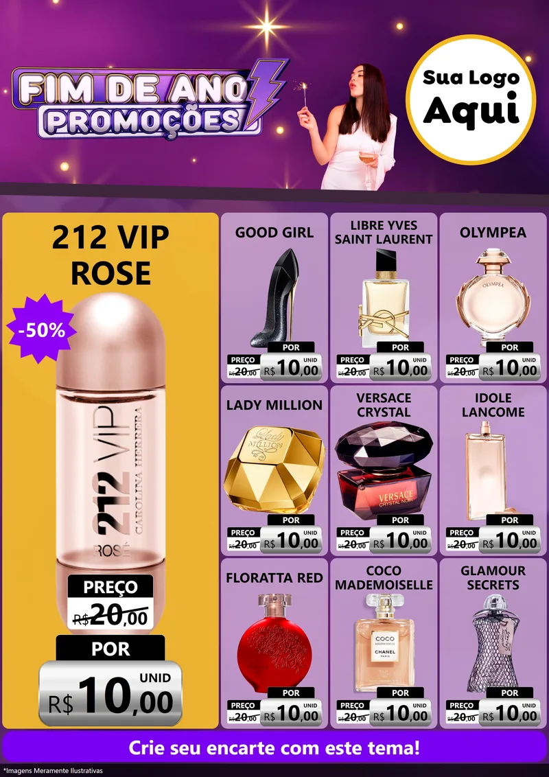 Modelo de Encarte para Encarte A4 Vertical com o tema Fim de Ano Promoções para Perfumes