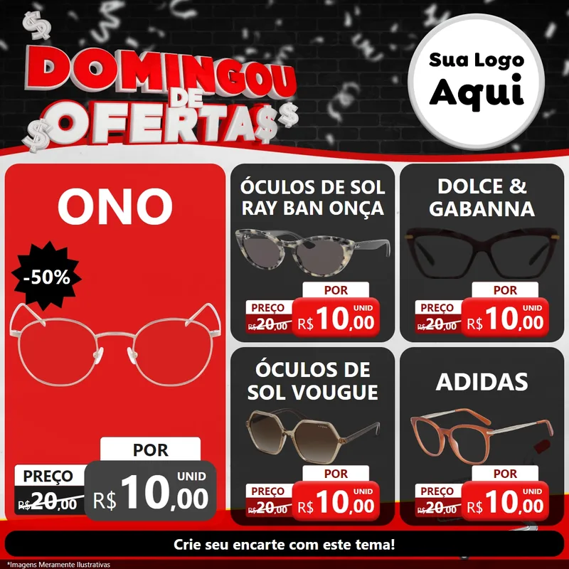 Modelo de Rede Social para Feed Facebook com o tema Domingou de Ofertas para Óticas