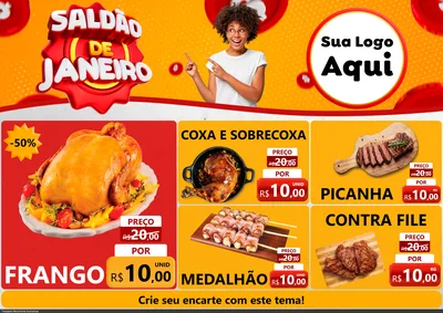 Modelo de Encarte para Encarte A4 Horizontal com o tema Saldão de Janeiro para Assados