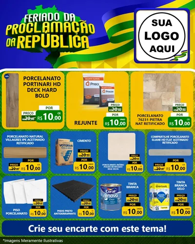 Modelo de Rede Social para Feed Instagram com o tema Feriado da Proclamação da República para Pisos e revestimentos