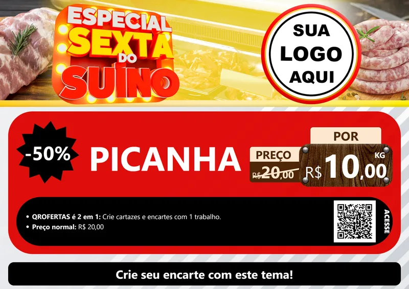 Modelo de Cartaz para Cartaz A4 Horizontal com o tema Especial Sexta do Suíno para Açougue