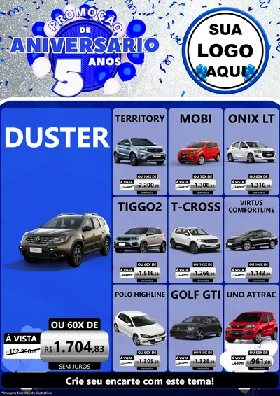 Modelo de Encarte para Encarte A4 Vertical com o tema Promoção de Aniversário - 5 Anos para Concessionaria de Carros
